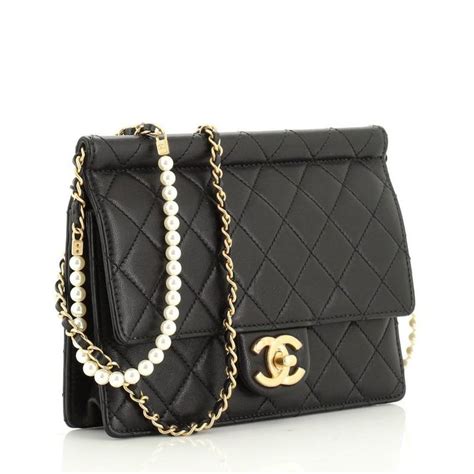 chanel chic pearls black flap bag|Black Chanel jumbo flap bag.